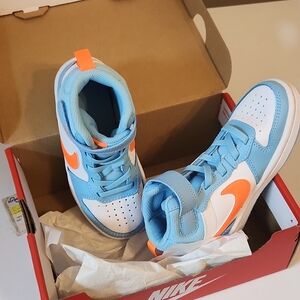 Nike Kids' High-Top Sneakers in Light Blue and Orange